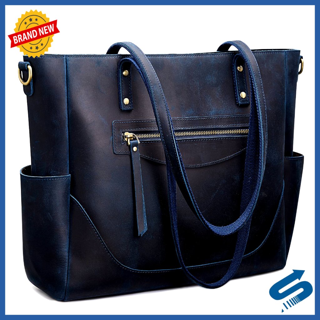 Large Genuine Leather Tote Bag With Crossbody Strap Fits 15.6" Laptop